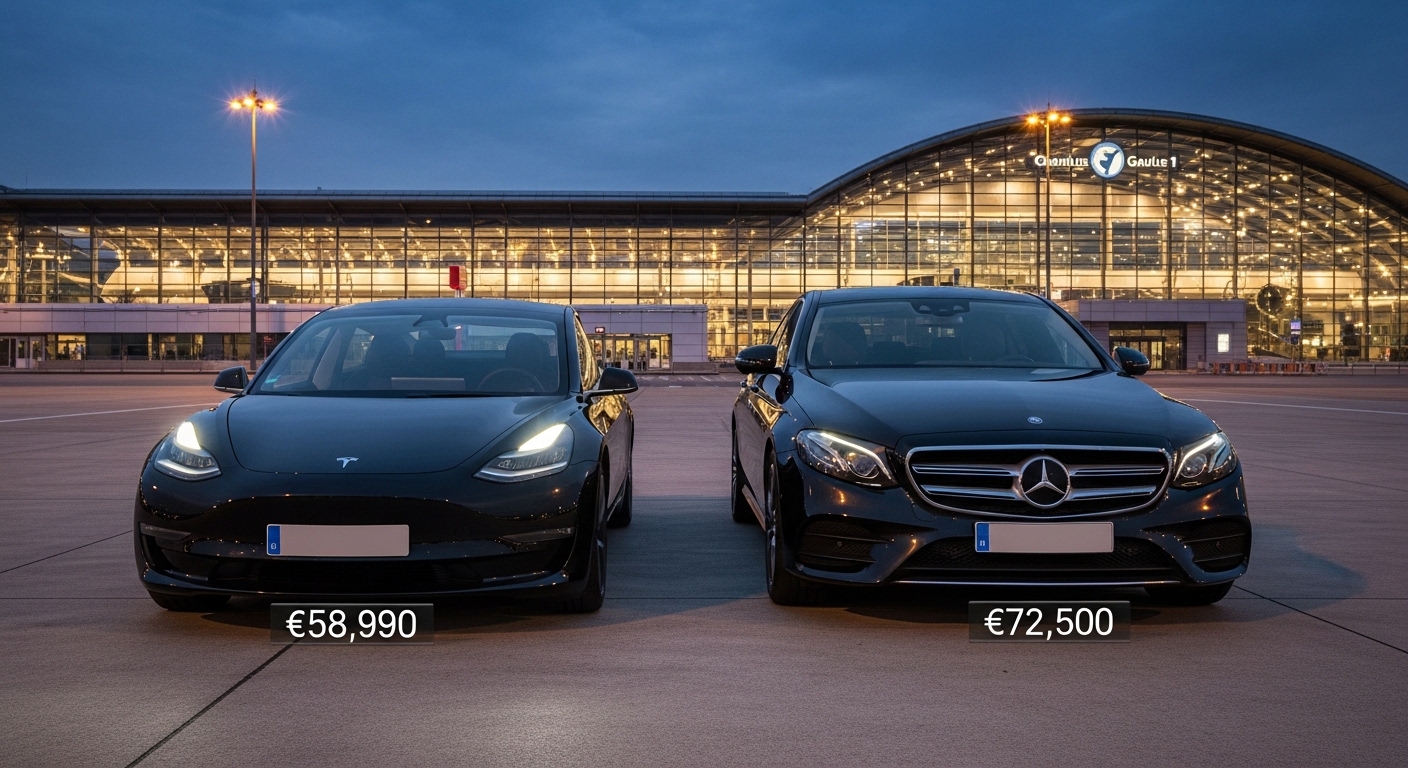 Prix VTC CDG Paris 2026 — Tarifs Complets Tesla, Classe E, Van